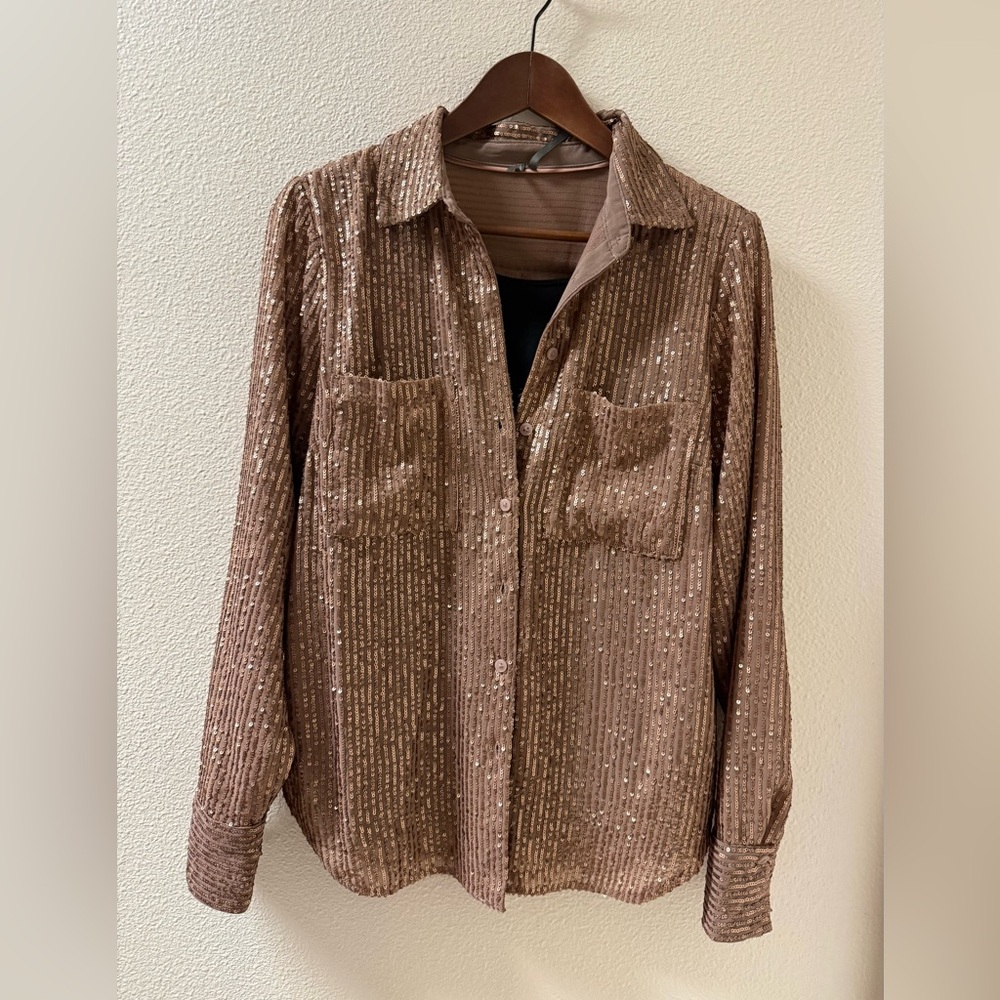 Anthropologie Brown Sequin Blouse
